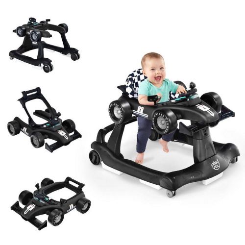 Resenkos 4-in-1 Foldable Activity Push Walker with Adjustable Height-Black, Walkers for Babies for Boys Girls Babies