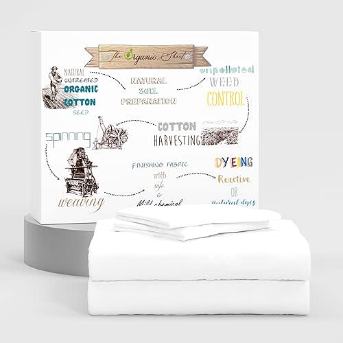 100% Cotton Twin Sheet Set, Organic Cotton Arctic White Sheets, Lightweight & Breathable, College Dorm Room Essentials Twin Bed Sheets with Deep Pockets, Cool & Crisp Percale Sheet Set