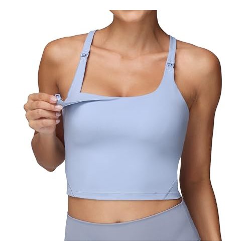 Foucome Nursing Tank Tops for Breastfeeding Y-Back Racerback Longline Maternity Sports Bra Workout Crop Top