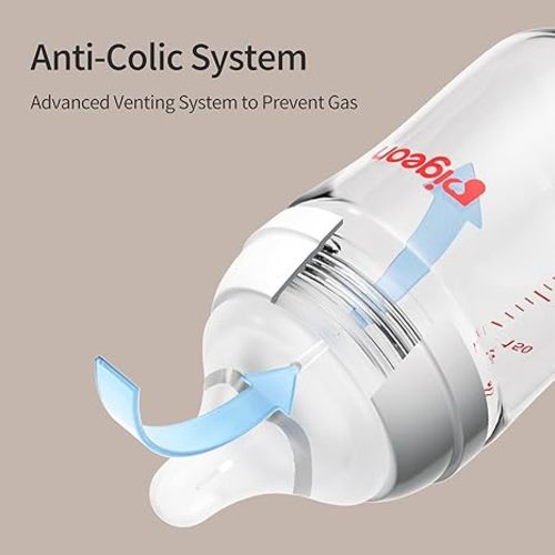 Pigeon Glass Nursing Bottle Wide Neck, Anti-Colic, Streamlined Body, Natural Feel, Easy to Clean, Heat-Resistant, 8.1 Oz(Pack of 2), Includes 2pcs M Nipples (3m+)