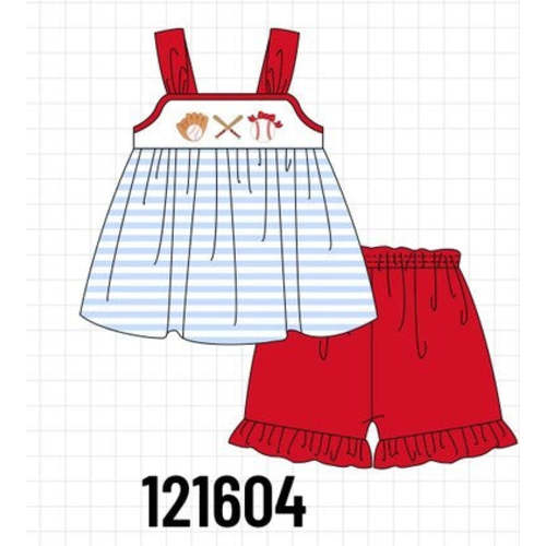Blue baseball embroidery girl set – HoneyBean
