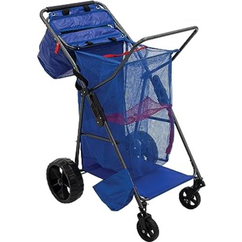 Rio Brands Wonder Wheeler Deluxe Beach Utility Foldable Cart with Removable Storage Tote, Blue