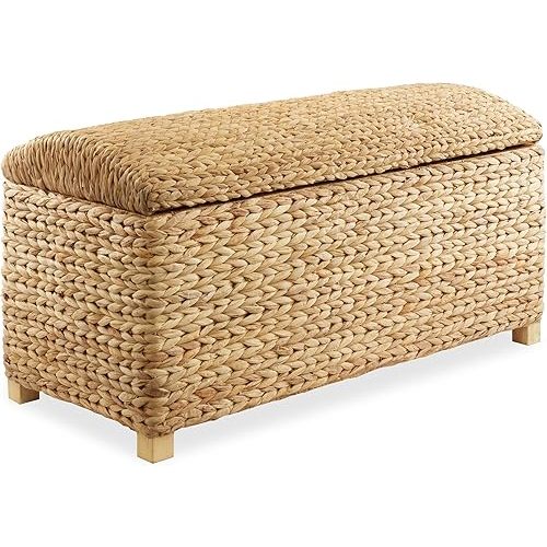 Casafield 36" Storage Trunk with Curved Lid and Safety Hinge - Natural, Water Hyacinth Wicker Storage Chest for Bedroom, Entry Way, Living Room