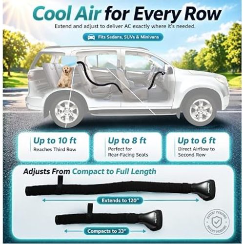Swanoo Car AC Vent Extender | Air Vent Hose for Backseat | Directs Cool or Hot Air to Kids & Pets | Universal Fit | Extends Up to 10 FT | AC Tube for Baby Car | Back Seat Air Conditioning | BreezyBack