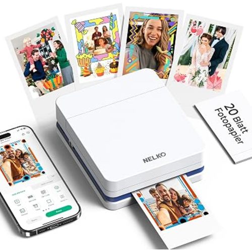 Nelko Photo Printer, 2x3 Portable Wireless Smartphone Printer, PP01 Mini Color Instant Inkjet Printer, Sticky-Back Photos, Bluetooth Compatible with iOS & Android, App Editing, White