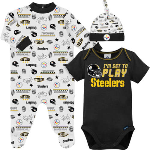 3-Piece Baby Boys Pittsburgh Steelers Bodysuit, Sleep &#39;N Play, and Cap Set