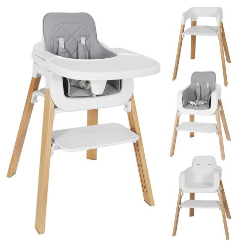 3-in-1 Baby High Chair, Convertible High Chairs for Babies and Toddlers with Adjustable 5-Level Footrest & Dishwasher Safe Tray, Wooden Infant Highchair with Harness for 6 Months and Up, Modern Design