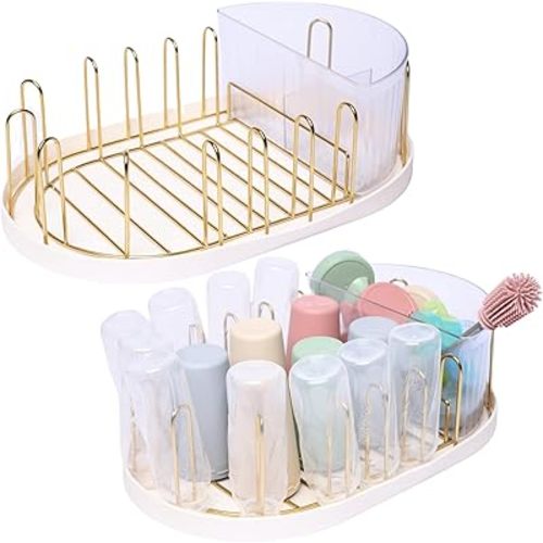 Winnie & Lu Airess Drying Rack – Luxury Gold Stainless Steel, Eco-Friendly Multipurpose Organizer for Baby Bottles, Pump Parts, Sippy Cups, Wine Glasses & Kitchenware, Modern Countertop Solution