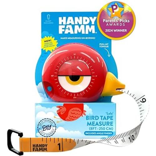 8Ft Animal-Shaped Kids Tape Measure, Level & Protractor Angle Finder, Fun Educational Children's Tape Measure, Small Measuring Tape for Learning Early Math Skills, Ages 5+, Red Bird