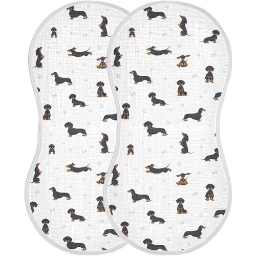 Muslin Baby Burp Cloths, Dachshund Short Haired Dogs Baby Rags Comfy Soft Absorbent in for Newborn Boys and Girls 2 Piece 22 x 11 Inch