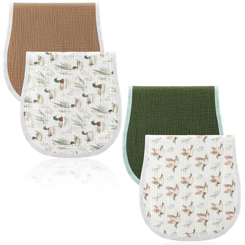 Hahafelt 4 Pcs Mallard Duck Baby Burp Cloths 100% Cotton Absorbent & Soft Burping Cloth Newborn Towel 2-in-1 Large Size Baby Spit up Burping Rags Set for Boys and Girls Infant Newborn