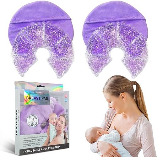 2 PCS Breast Pads, Reusable Breast Pads Nursing with Soft Covers Hot Cold Breastfeeding Gel Pads for Relieve Clogged Ducts Nipple Pain Postpartum Relief Breastfeeding Essentials for Moms