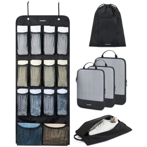 BAGSMART Hanging Compression Packing Cubes, 6 Set Large Suitcase Organizer Bags Set, Cruise Travel Essentials for Women
