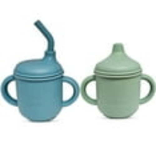 2 pack Silicone Sippy Cups with Straws for Babies and Toddlers (Sky/Mint)