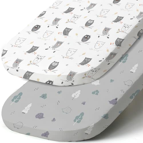 Stretch Fitted Bassinet Sheet Set BROLEX 2 Pack Cradle Sheets for Bassinet Pad/Mattress,Unisex Boys Girls,Ultra Soft,Hedgehog&Owl