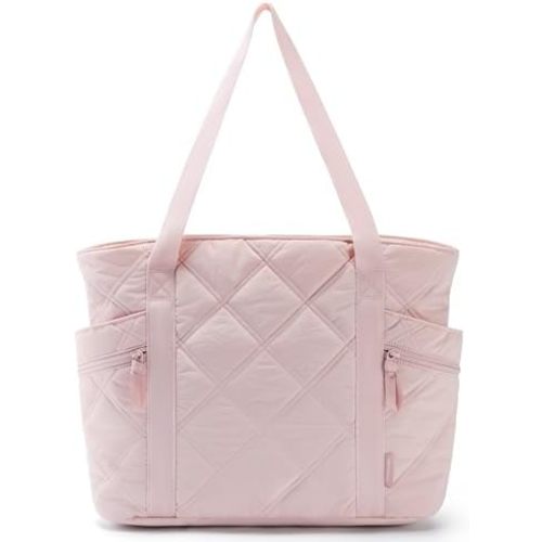 BAGSMART Tote Bag for Women, Puffer Work Tote with Zipper, Travel Essentials Quilted Nurse Travel Hospital Bag