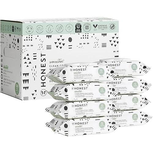 The Honest Company Clean Conscious Unscented Wipes | Over 99% Water, Compostable, Plant-Based, Baby Wipes | Hypoallergenic for Sensitive Skin, EWG Verified | Pattern Play, 576 Count