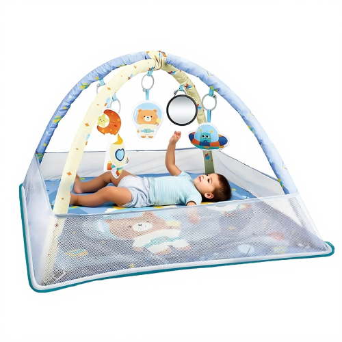 Baby Play Gym with Ball Pit & Hanging Toys – Soft Tummy Time Mat for Infants & Toddlers, Sensory Activity Center for 0-12 Months, Blue