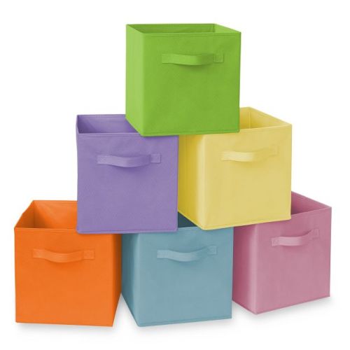 Casafield Set of 6 Collapsible Fabric Storage Cube Bins, Beige - 11" Foldable Cloth Baskets for Shelves and Cubby Organizers