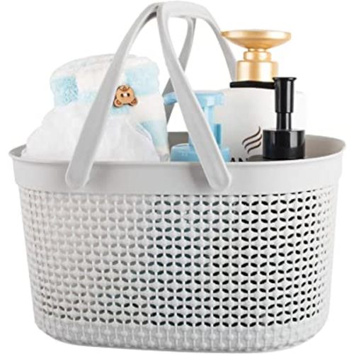 rejomiik Portable Shower Caddy Basket, Plastic Organizer Storage Tote with Handles for Bathroom, College Dorm, Kitchen - Grey