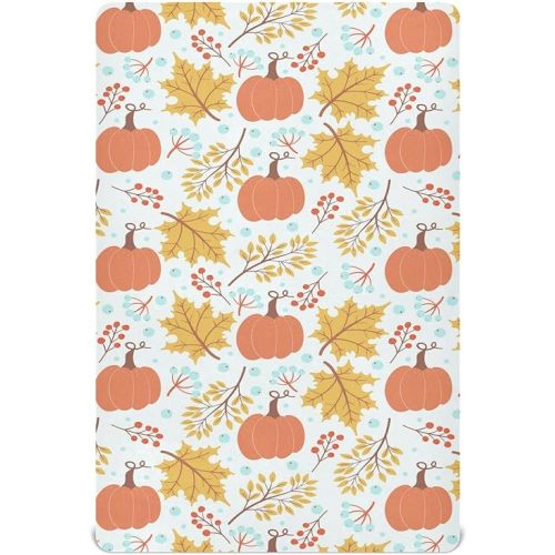 Caikeny Halloween Fitted Crib Sheet for Boys Girls Autumn Leaves Pumpkin Berries Baby Crib Sheets Bassinet Sheets Crib Mattress Bed Sheets for Toddler Newborn Infant 27 x 39 in