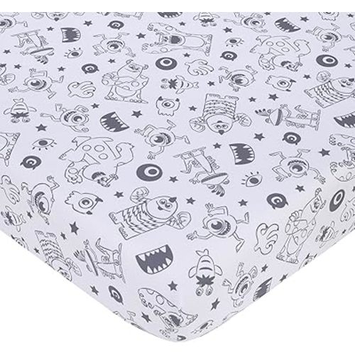 Disney Monsters, Inc. Cutest Little Monster Gray, and White Nursery Fitted Crib Sheet