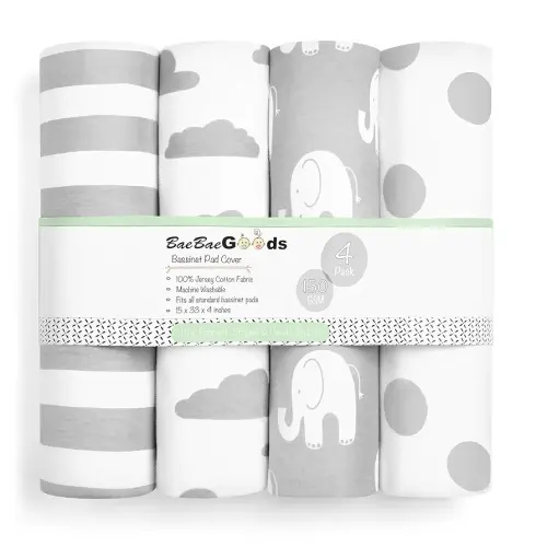 Bassinet Bed Sheets – Premium Bassinet Fitted Sheet for Halo, Mika Micky, Maxi COSI & Others - 4 Pack 100% Jersey Knit - Bassinet Bedding for Standard Size Oval or Halo Bassinet Pads for Boys & Girls