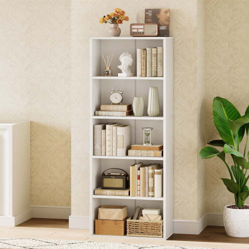 Casacomoda Tall Bookcase, Bookshelf, 5-Tier Display Storage Shelf, Space-Saving Bookshelf for Living Room, Bedroom, Home Office, White