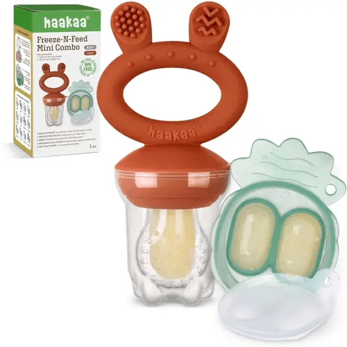 Haakaa Baby Fruit Food Feeder & Mini Freezer Nibble Tray Combo, Breastmilk Popsicle Molds for Baby Cooling Relief, BPA Free Silicone Feeder for Safe Infant Self Feeding, 4 Month+ (Copper)