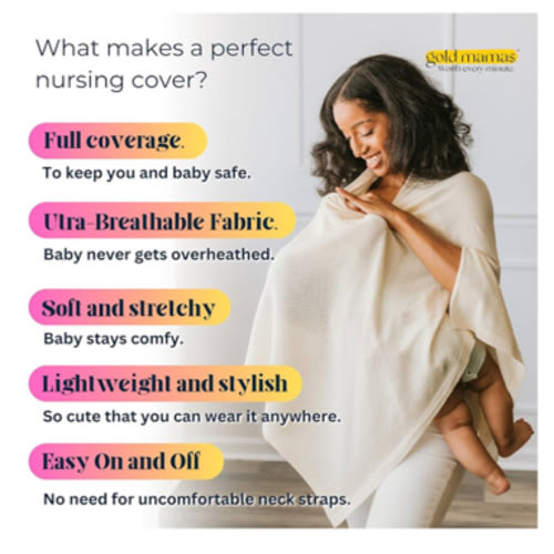 Breathable Nursing Cover Up for Breastfeeding - Privacy Nursing Covers - Newborn Essentials Must Haves - Improved Ponchy by Gold Mamas - Sand