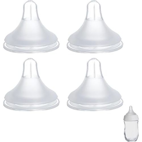 4-Pack Bottle Nipples Compatible with Gulicola Natural Glass Bottle, Soft Silicone Nipples (SS, Newborn Flow)