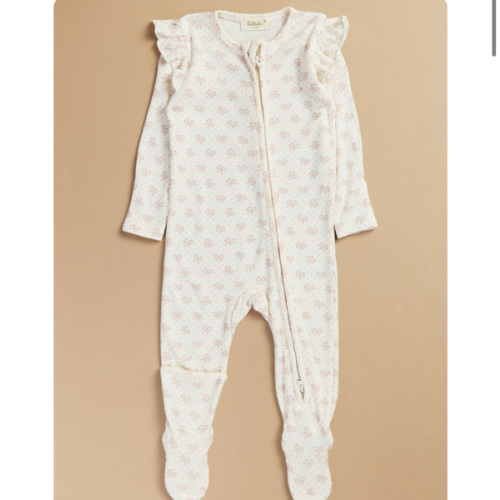 Annie Mini Bows Footie in Pink | Tullabee
