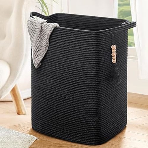 Laundry Basket/Slim Hamper, Tall Cotton Storage/Collapsible Basket for Baby Toys/Clothes with handles (16x13x22in)