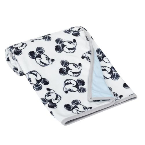 Lambs & Ivy Disney Baby Mickey Mouse Baby Blanket - Blue/white Minky/jersey