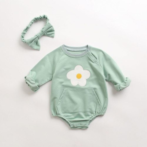 Long Sleeve Floral One-Piece Outfit With Headband