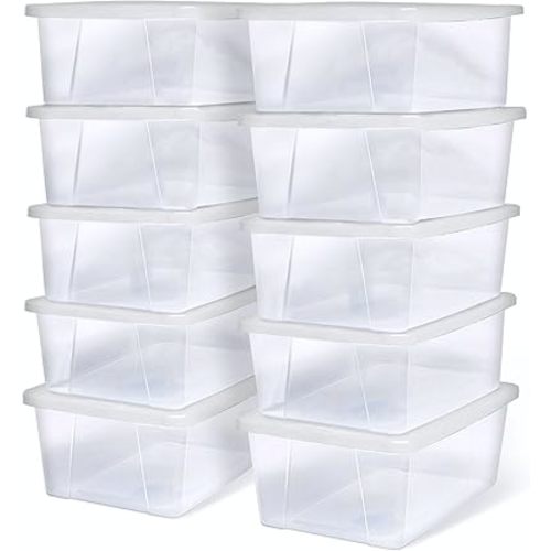 HOMZ 10-Pack Snaplock, Small Clear Plastic Storage Organizer Bins w/Lids, 6 Quart, White - Stackable Container Boxes for Bedroom, Bathroom, Garage, and Office Organization