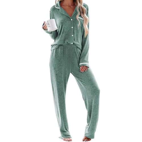 Ekouaer Womens Pajama Sets Long Sleeve Button Down 2 Piece Soft Pjs