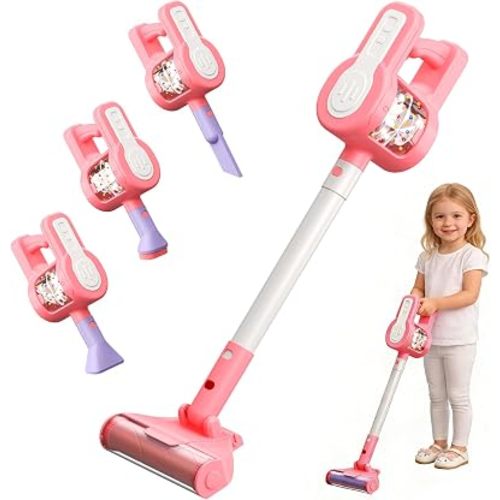 Kids Vacuum Toy, 4 in 1 Toddler Vacuum Cleaner, Role Play STEM Educational for Girl Boy 3 4 Year Old(Pink)