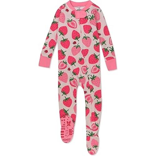 HonestBaby Baby Girls' 100% Organic Cotton Non-Slip Footed One-Piece Zip-Front Pajamas