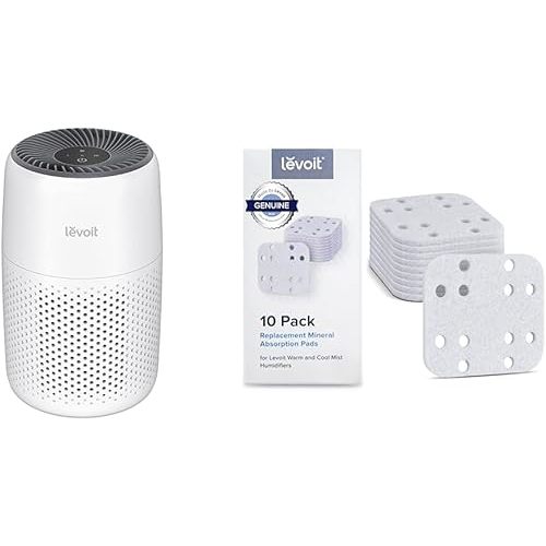 LEVOIT Air Purifiers and Replacement Filters for Bedroom Home, Core Mini-P with 3-in-1 Filter and 10-Pack Mineral Pads for LV600S Humidifier