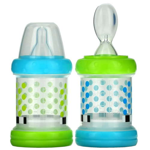 Sassy Infant Silicone Nipple Baby Food Nurser for Newborn Feeding Essentials, 4+ Months, 2 Pack, 4 oz Each