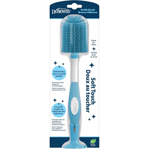 Dr. Brown's Soft Touch No Scratch Baby Bottle Cleaning Brush Nipple Cleaner with Stand and Storage Clip, BPA Free, Blue 1-Pack
