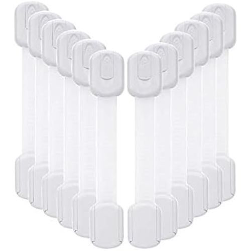 12 Pack Baby Proofing Cabinet Strap Locks - Vkania Kids Proof Kit - Child Safety Drawer Cupboard Oven Refrigerator Adhesive Locks - Adjustable Toilets Seat Fridge Latches - No Drilling