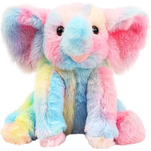 Hopearl Adorable Plush Calf Elephant Toy Floppy Elephish Ultra Soft Stuffed Animal for Boys Girls Kids Toddlers, Rainbow, 9''