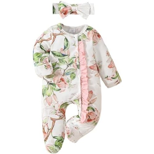 Yvowming Newborn Baby Girl Clothes Ruffle Jumpsuit Romper Infant Coming Home Outfit for Baby Girl