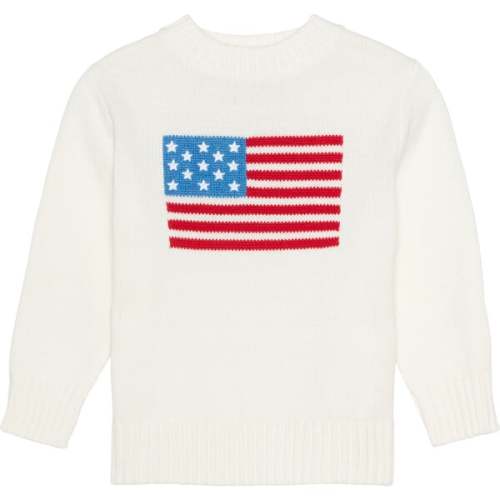 Kids American Flag Crewneck Sweater, Ivory