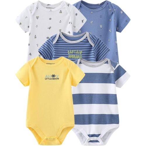 Kiddiezoom Baby Bodysuit Newborn Short Sleeve baby One-Piece Cotton 5-Pack baby clothes