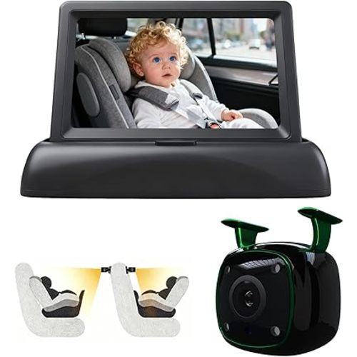 Baby Dash Cam, 1080P HD Display 4.3", Plug and Play Setup, Night Vision, 360° Adjustable, Real Time Baby Safety Camera for Car Seats