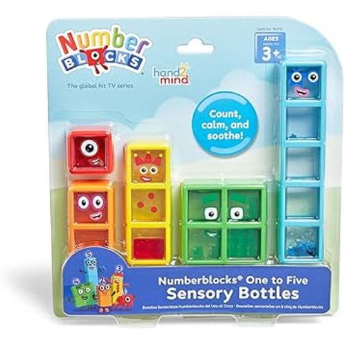 hand2mind Numberblocks One to Five Sensory Bottles, Number Toys, Toddler Counting Toys, Math Fidget Toys for Classroom, Calming Toys for Kids, Calm Down Corner Supplies, Social Emotional Learning
