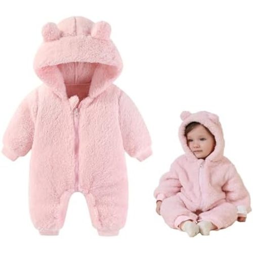 Newborn Baby Bear Outfit Suit Girls Boys Fleece Jumpsuit Romper Hooded Winter Snowsuit Clothes